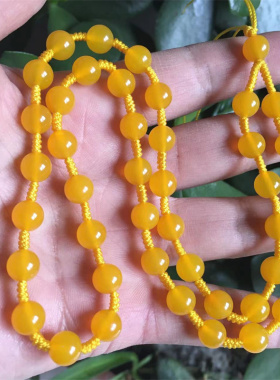 冰种黄玉髓圆珠项链玛瑙珠吊坠绳