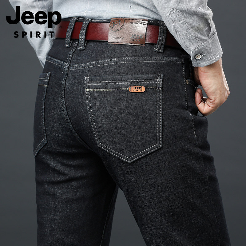 JEEP 지프 스피릿 청바지 남성 겨울 착용 루즈 스트레이트 대형 캐주얼 플러스 플리스 남성 바지