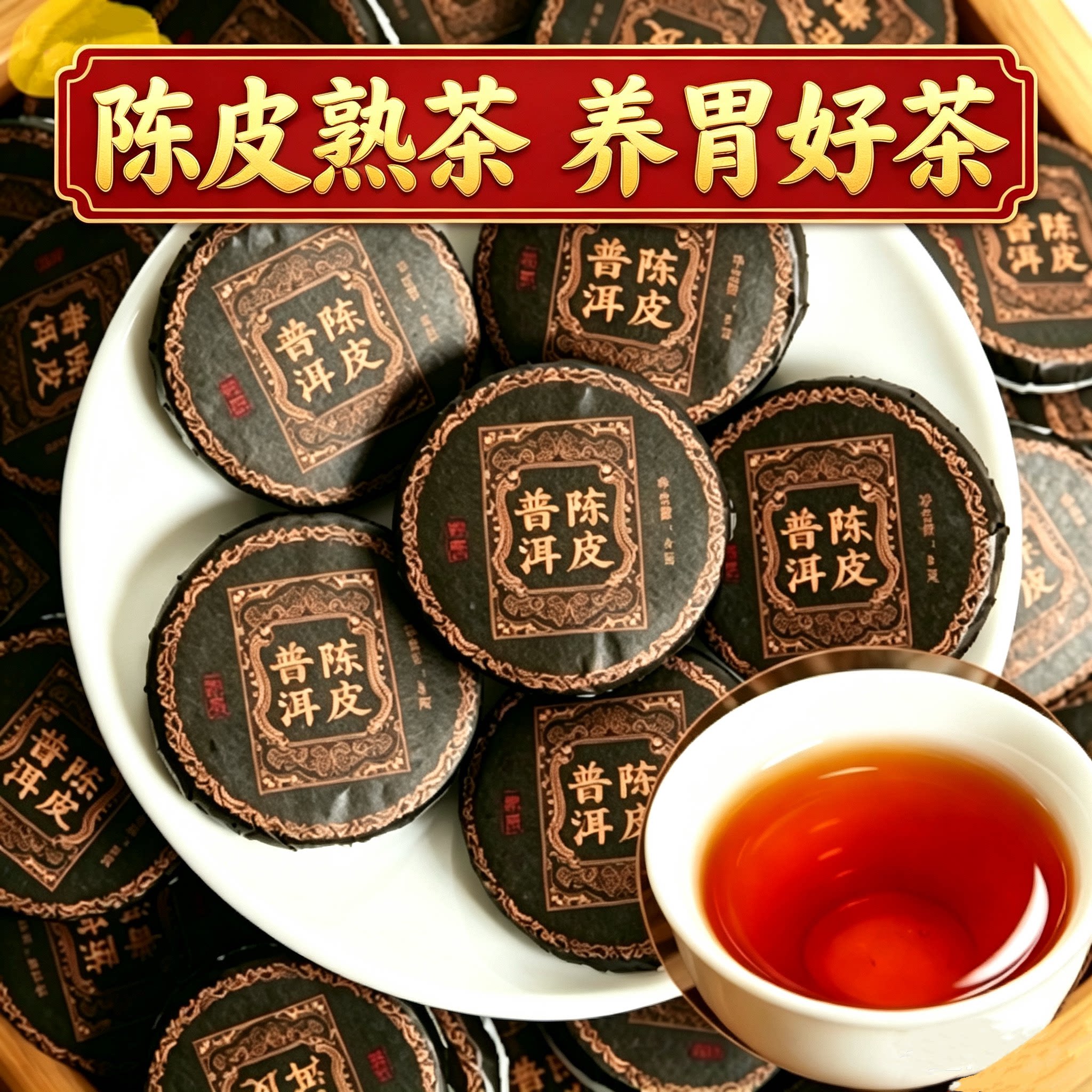 正宗云南普洱茶陈年陈皮普洱熟茶饼茶红茶小颗粒散装散茶养胃茶