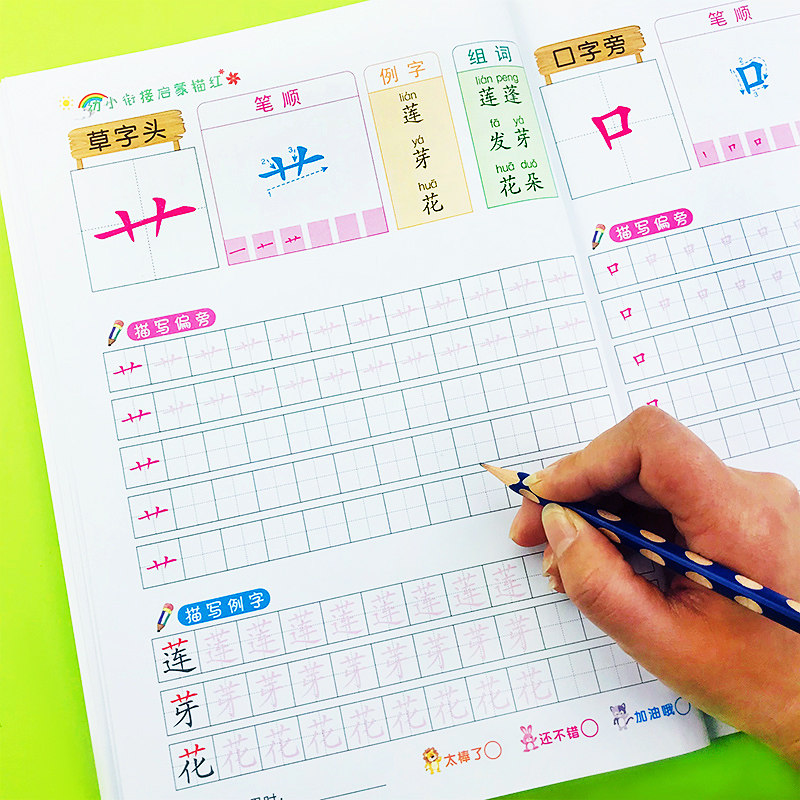 偏旁部首练字帖田字格练字本 幼小衔接学前班汉字描红本运笔控笔训练