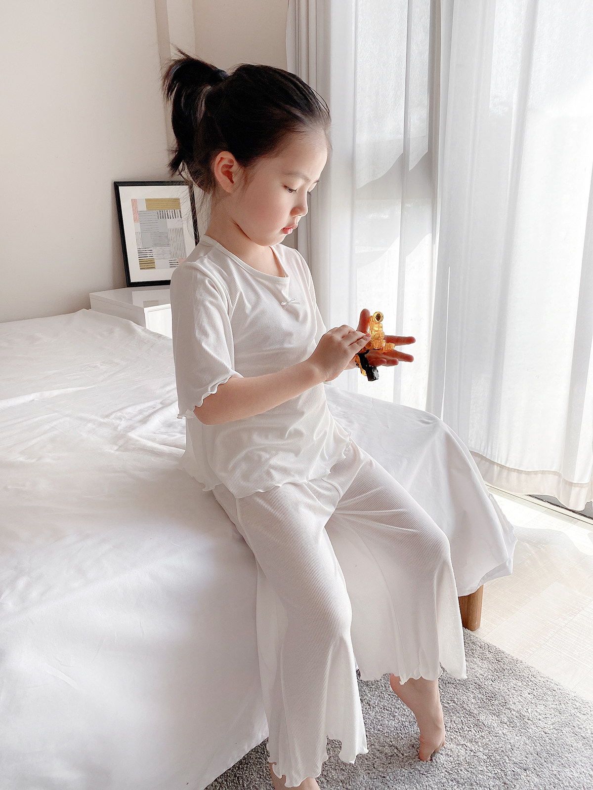 CHILDRENS MODAL PAJAMAS SUMMER CLOTHES THIN SHORT SLEEVES LOOSE ICE SILK TWO-PIECE SET GIRLS LOUNGEWEAR BABY AIR CONDITIONED CLOTHES