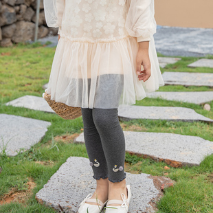 出芽童装女童打底裤2023春装新款纯棉高弹儿童裤子中大童洋气长裤