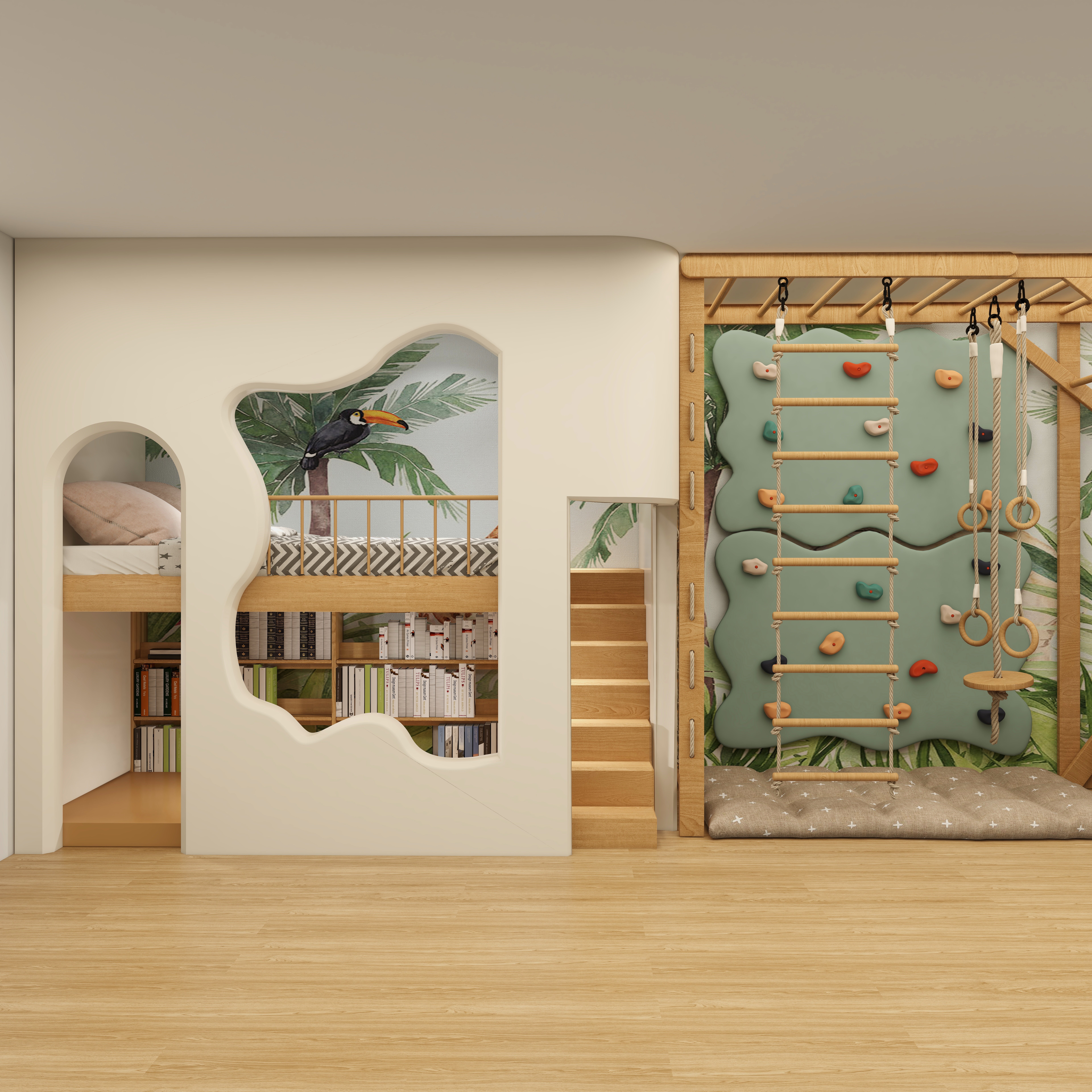 定制全实木儿童床室内游戏树屋一房多床上下分隔互不打扰姐弟床