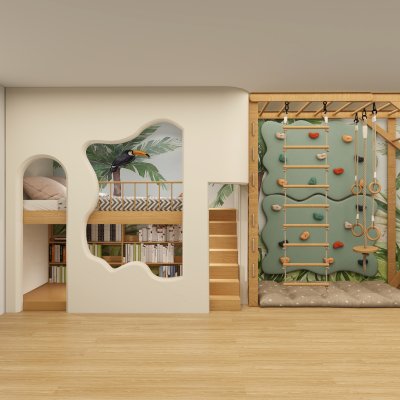 定制全实木儿童床室内游戏树屋一房多床上下分隔互不打扰姐弟床