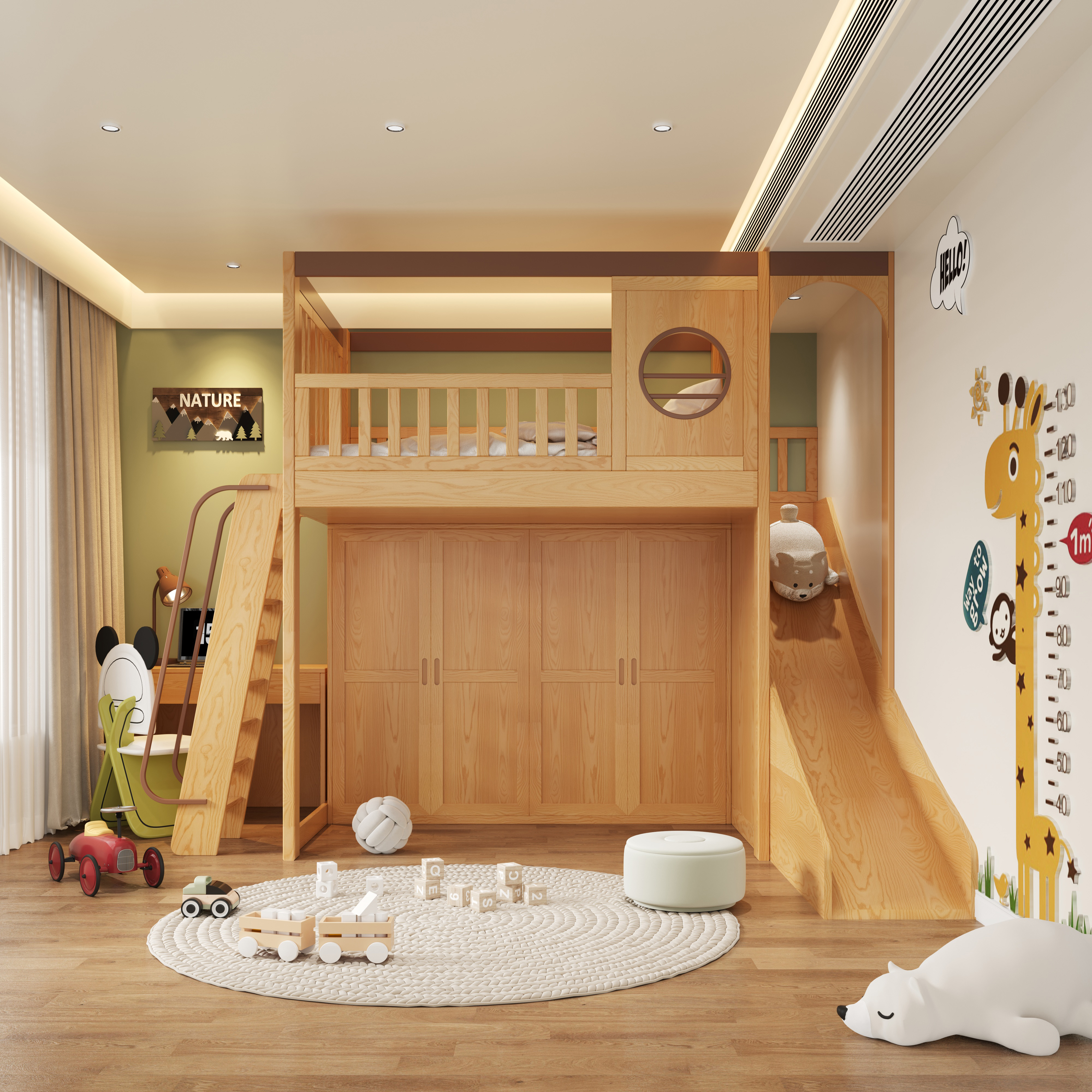 树屋高架床上床下空儿童床带秘密基地衣帽间床一体上床下柜储物床