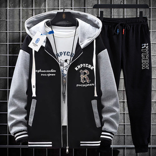 休闲外套棒球服男套装2024秋冬初中高中学生青少年帅气大童夹克女