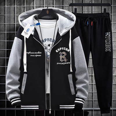 休闲外套棒球服男套装2024秋冬初中高中学生青少年帅气大童夹克女