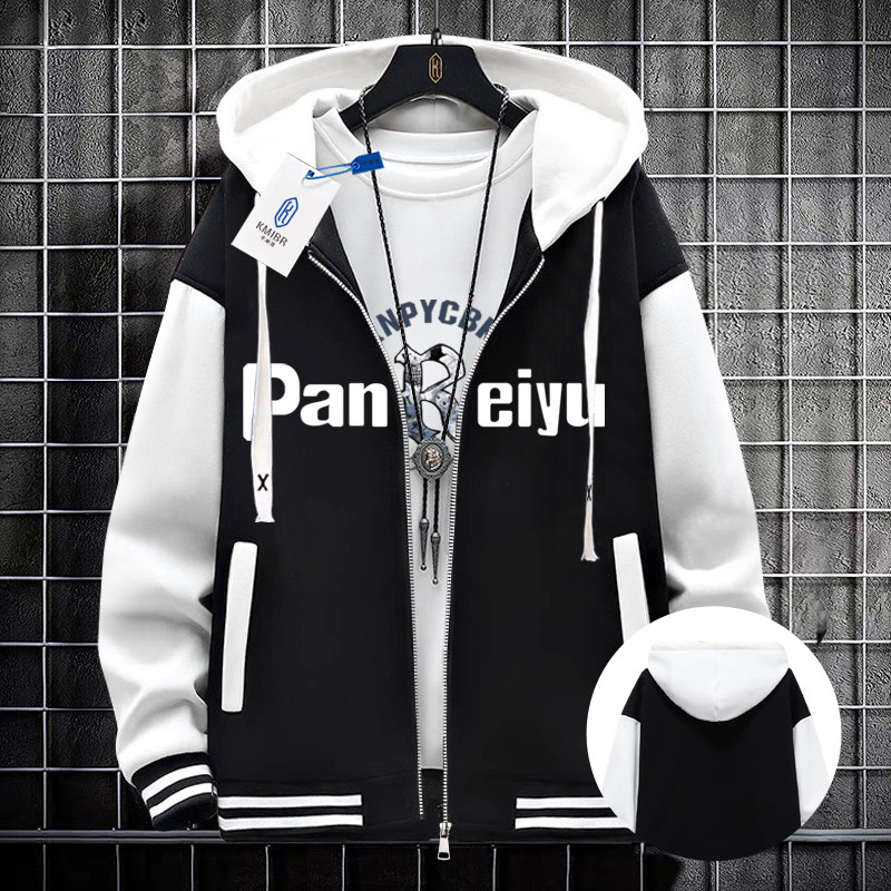 拼色棒球服男女套装春秋加厚加绒连帽夹克超好看学生大童卫衣外套