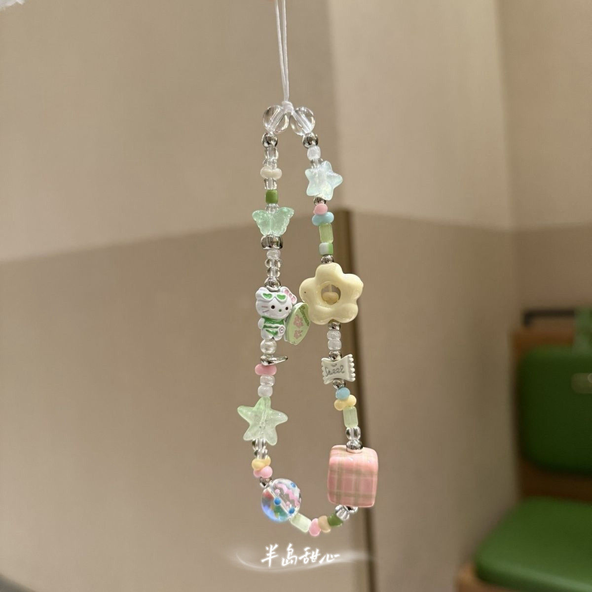 半岛甜心手作可爱薄荷绿花朵滑板kitty手机链ccd挂饰相机本卡挂件图片
