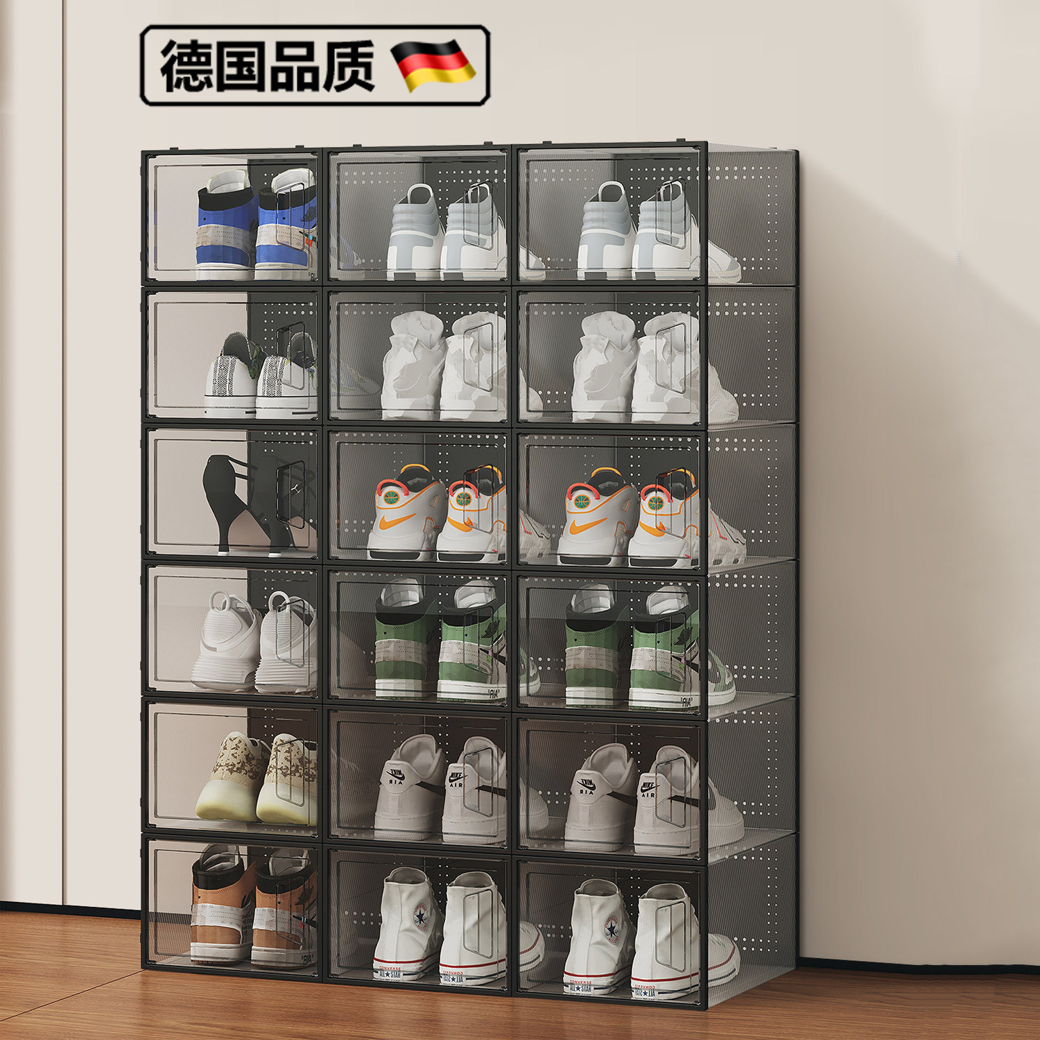 德国加厚鞋盒收纳盒透明存放靴子塑料球鞋架鞋柜抽屉式省空间神器