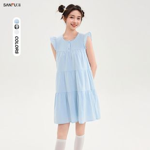 连衣裙女2025新款 夏季 甜美飞飞袖 娃娃裙宽松短裙子女装