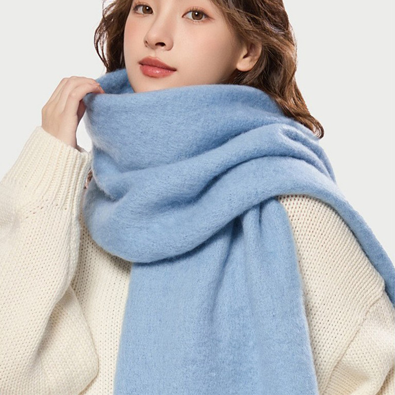 2025新款韩系ins风纯色白色秋冬季冬天加厚初中生小女童女孩围巾