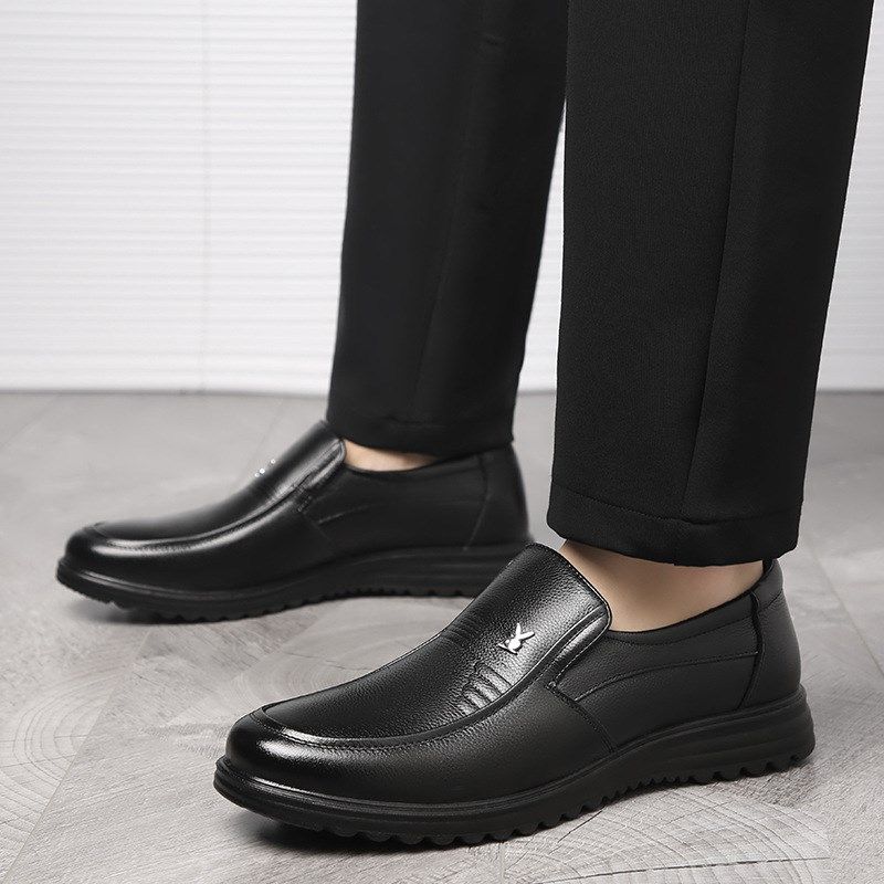 男圆头头层牛皮商务男式休闲单鞋搭扣乐福鞋透气平跟单鞋男鞋