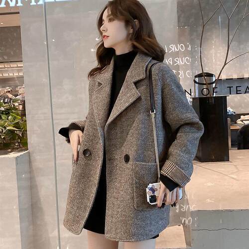 西装外套女秋冬2025年新款韩版英伦风毛呢宽松显瘦休闲小西服上衣