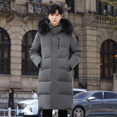 鹅绒羽绒服男中长款情侣装工作服学生冬天外套青少年长款加厚过膝