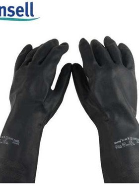 安思尔87-950黑色橡胶手套化学品液体防护橡胶劳保手套