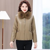 冬季 夹克皮棉衣 新款 pu皮衣外套女装 宽松小个子加绒中年妈妈装