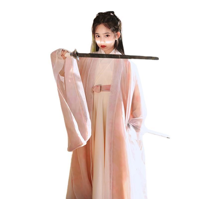 中国风女童汉服2024新款超仙儿童交领唐装广袖仙女连衣裙高端套装