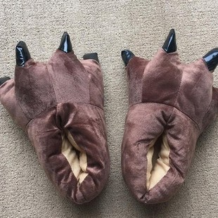 秋冬男女生家居棉鞋棉拖恐龙爪子鞋超柔水晶绒印花长颈鹿跳跳虎