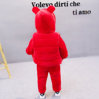 女童装0女宝宝小童洋气冬装2婴儿童衣服加绒加厚卫衣1三件套装3岁