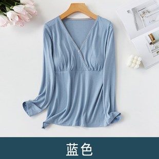 产后喂奶衣服春内搭 怀孕期外穿孕妇装 哺乳家居服睡衣春夏大码 薄款