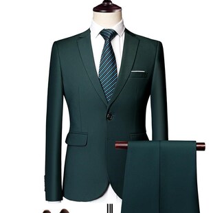 草绿色西装三件套男超大码影楼结婚礼服套装乐团演出年会司仪西服