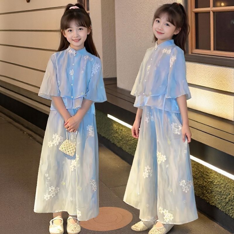 2025新款女童新中式国风中袖雪纺两件套儿童国风汉服气质印花套装,童装/婴儿装/亲子装,套装,淘宝优惠券,粉丝福利购,淘宝优惠卷