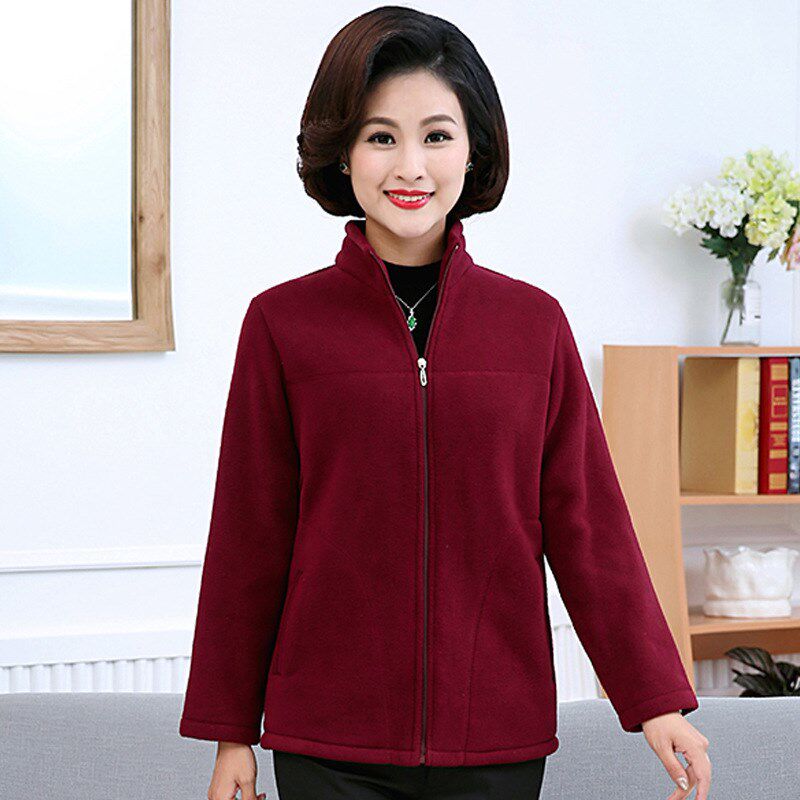 中老年摇粒绒女妈妈秋装卫衣老人奶奶装秋冬装外套老年人抓绒衣服