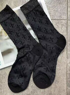 冰丝棉透气轻薄夏季十字花春夏网红小众亮金丝女袜