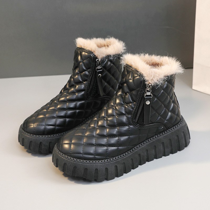 XQ285新款2023冬加绒雪地靴中帮拉链保暖学生板鞋网红松糕底增高