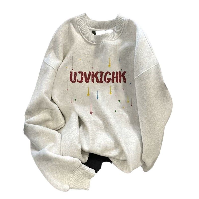 彩色星星复古圆领卫衣女秋冬加绒新款美式宽松慵懒风连帽长袖上衣,女装/女士精品,卫衣/绒衫,淘宝优惠券,粉丝福利购,淘宝优惠卷