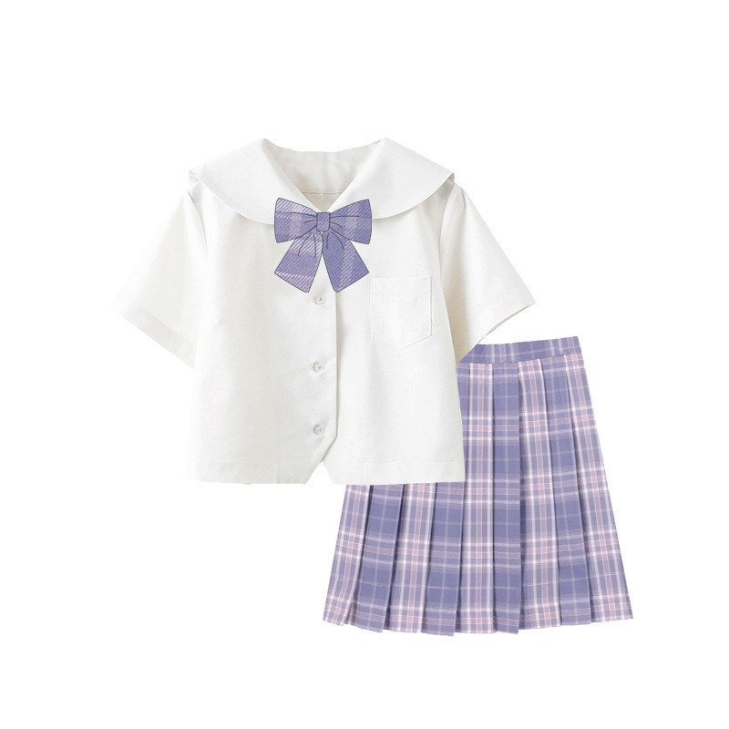 水手服定位线格裙女札幌襟白无本日系JK制服学院风班服格纹裙