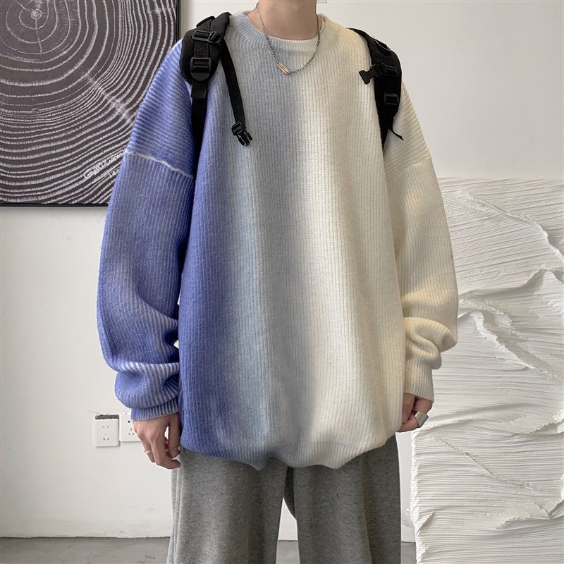 渐变扎染毛衣男秋冬慵懒高级感男装2021新款冷淡风oversize针织衫