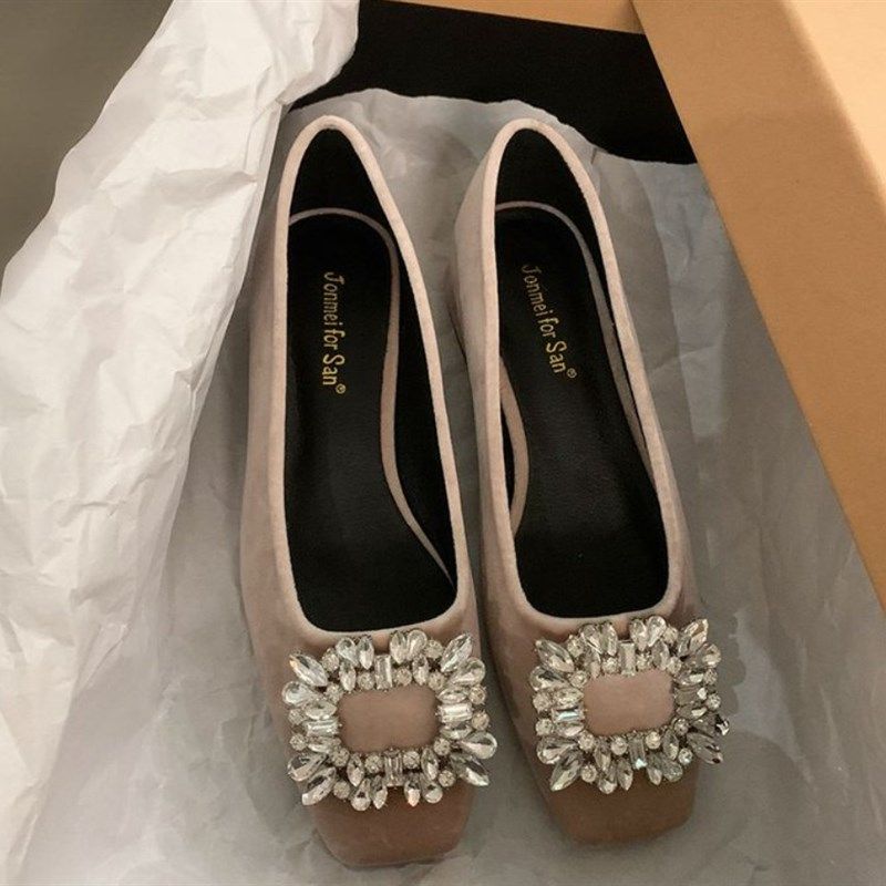 高级感水钻浅口单鞋女款气质2024浅口春秋新款百搭方头平底豆豆鞋,女鞋,其他拖鞋,淘宝优惠券,粉丝福利购,淘宝优惠卷