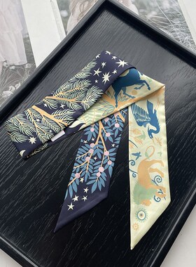 新款玛雅丛林小飘带真丝斜纹丝巾现货时尚气质法式发带系脖飘带
