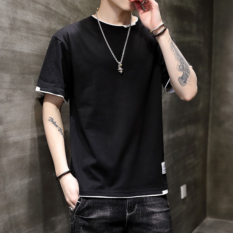 短袖男纯棉T恤夏季男士圆领半袖体恤纯色男装宽松潮牌衣服t桖衫全