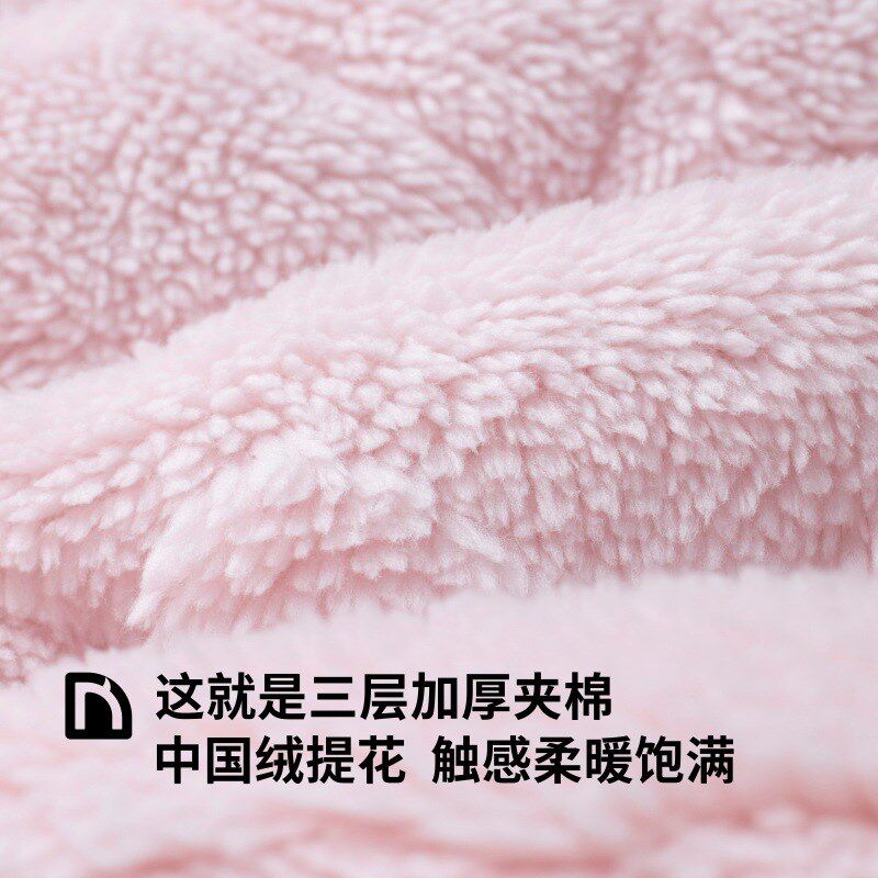 噜噜牛儿童睡衣女童冬季珊瑚绒夹棉加厚中长款法兰绒中大童家居服