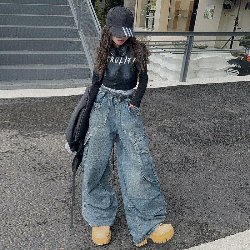 女童牛仔裤2024新款中大童春秋款洋气时髦裤子儿童秋季宽松工装裤,童装/婴儿装/亲子装,儿童牛仔裤,淘宝优惠券,粉丝福利购,淘宝优惠卷