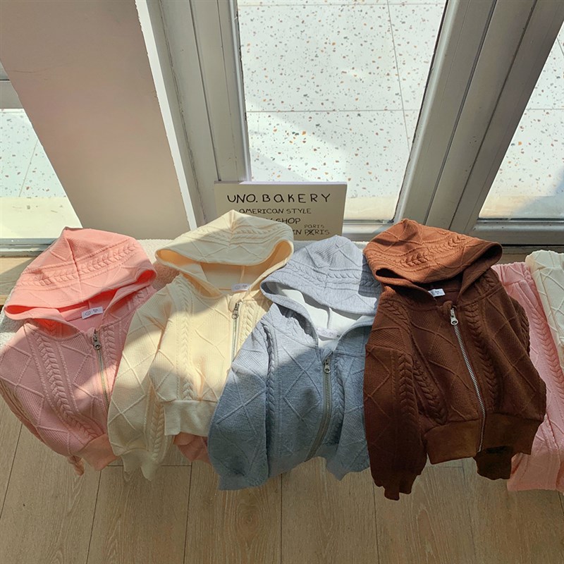 24春秋韩版两件套女童套装休闲毛衣套装儿童百搭连帽针织外套