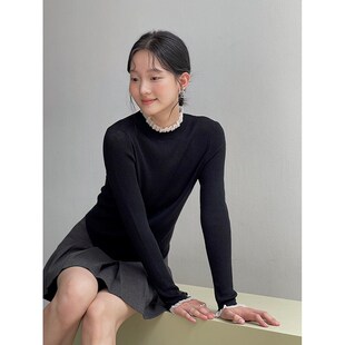 冬内搭打底衫 歌铭复古蕾丝半高领针织衫 N295B 氛围感玻璃纱3色