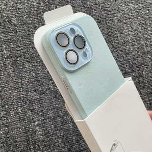 ins淡青绿适用苹果16手机壳iPhone14pro荔枝纹防指纹新款13promax简约12情侣15磨砂女14plus防摔素皮保护套硬