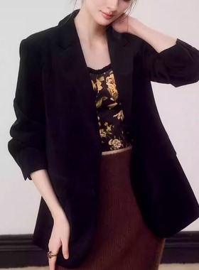 Mon Mystere黑色西装外套女新款秋高级感小个子休闲西服上衣