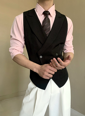 英伦风黑色西服马甲痞帅男女禁欲系高级感设计枪驳领修身背心马夹