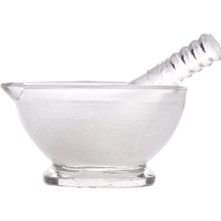 华鸥玻璃研钵中药捣药碗研磨棒口径60 75 90 120 150 180mm加厚透明玻璃研钵