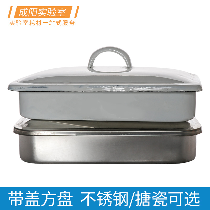 带盖方盘加厚化工盘搪瓷/不锈钢耐腐蚀耐高温托盘16*24/20*30cm 多用途消毒盘实验室教学耗材