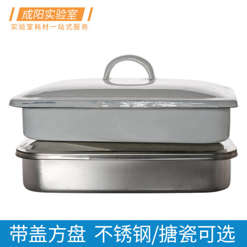 带盖方盘加厚化工盘搪瓷/不锈钢耐腐蚀耐高温托盘16*24/20*30cm 多用途消毒盘实验室教学耗材