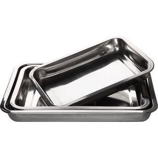 不锈钢方盘耐腐蚀长方形盘厨房蒸烤盘光滑耐磨多用途24x20/32x22/36x27/40x30/50x35/60x40cm实验用耗材