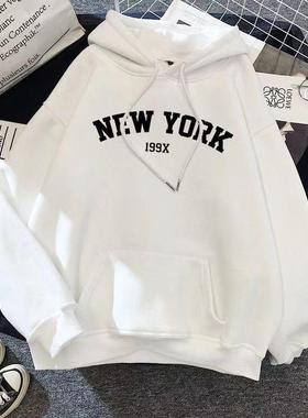 2025秋冬纽约NEWYORK字母数字帽衫卡哇伊搞笑女式卫衣情侣连帽衫
