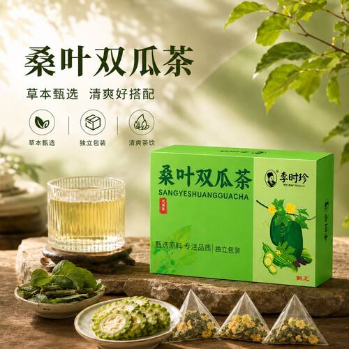 李时珍桑叶双瓜茶正品三角优质霜后冬瓜苦瓜组合养生茶代用150g