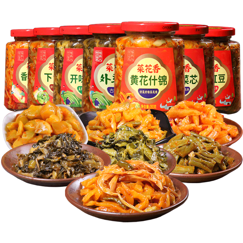 菜花香下饭菜280g黄花什锦榨菜真芯开味酸菜红油豇豆萝卜干小咸菜